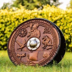 Handcrafted Viking Shield | Authentic Norse Mythology Wooden Round Shield