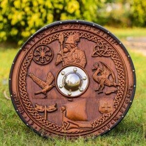 Handcrafted Viking Shield | Authentic Norse Mythology Wooden Round Shield