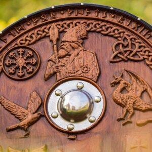 Handcrafted Viking Shield | Authentic Norse Mythology Wooden Round Shield