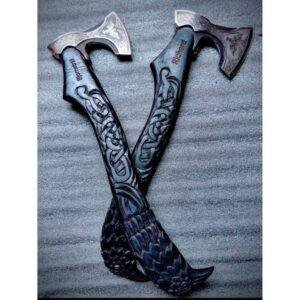 Custom Engraved Viking Axes: Celtic Knotwork Wood Carving Set