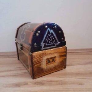 Viking Rune Wooden Treasure Chest | Thor’s Hammer Norse Storage Box