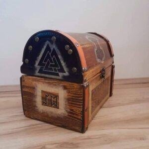 Viking Rune Wooden Treasure Chest | Thor’s Hammer Norse Storage Box