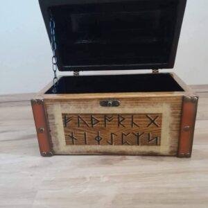 Viking Rune Wooden Treasure Chest | Thor’s Hammer Norse Storage Box