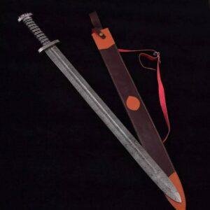 Hand-Forged Viking Sword | Damascus Steel Blade with Leather Scabbard