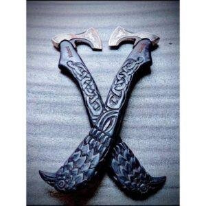 Custom Engraved Viking Axes: Celtic Knotwork Wood Carving Set