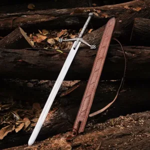 Handmade Scottish Claymore Sword | J2 Steel, Leather Sheath